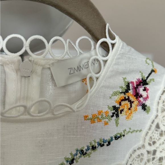 ZIMMERMANN Allia cross-stitched linen+cotton blend mini dress Size US 4 NWT - Picture 4 of 16